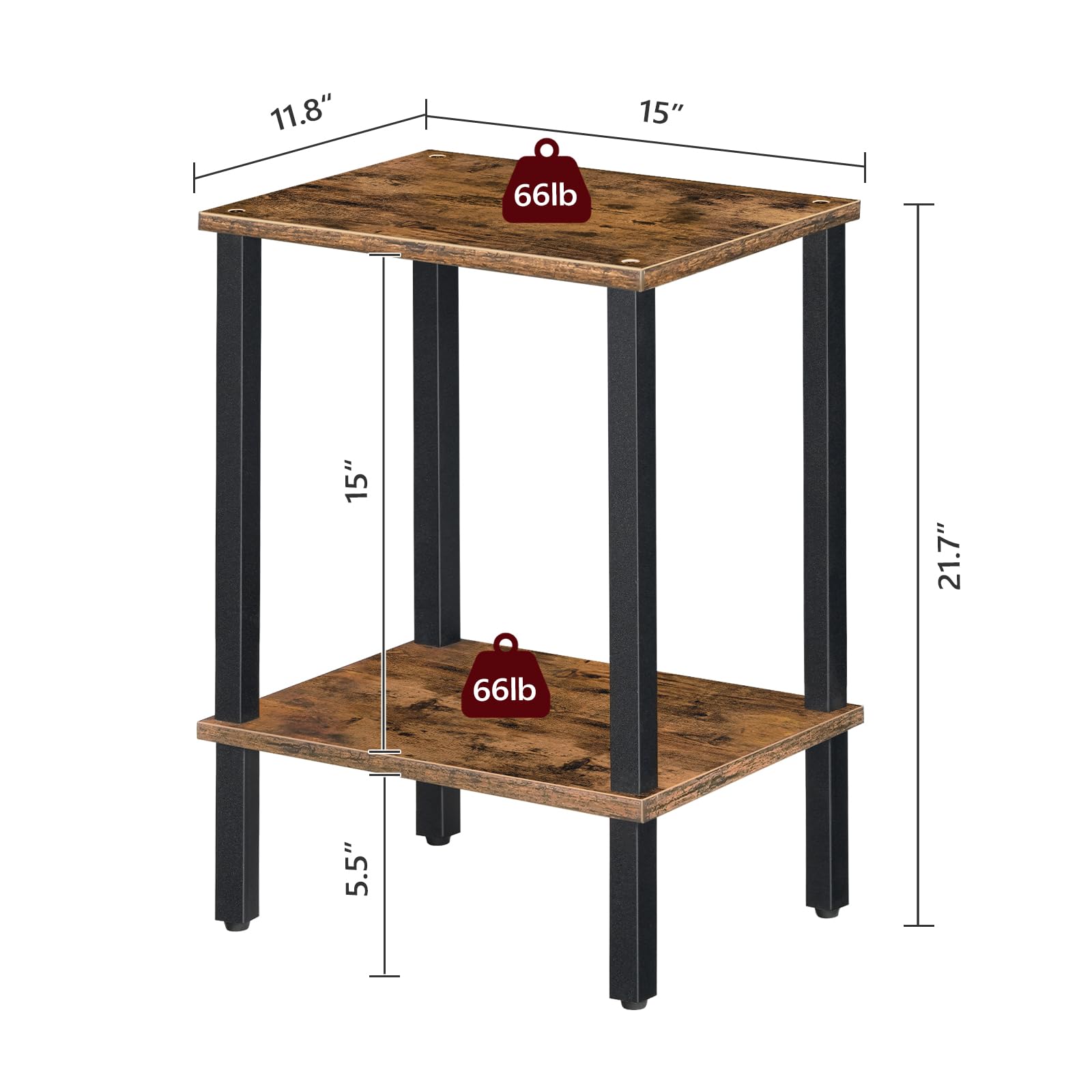 MAHANCRIS End Table Set of 2, 2-Tier Side Table with Storage Shelf, Narrow Nightstand for Small Space, Wooden Bedside Table, for Living Room, Bedroom, Easy Assembly, Rustic Brown ETHR7901S2 - WoodArtSupply