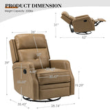 HULALA HOME Genuine Leather Swivel Rocker Recliners Set of 2 with Adjustable Backrest & Footrest, Manual Glider Recliners with 360° Swivel Base, Home Theater Sofa Chairs for Living Room, Taupe HULALA HOME