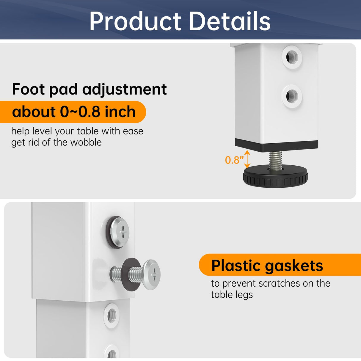 POROHOM 4PCS Adjustable Square Table Leg (14-24inch)，Metal Desk Legs, Home Office DIY Furniture Leg Set for Tables, DIY desks, Counter Tops, Kitchen Tables,Office Desk(White) POROHOM