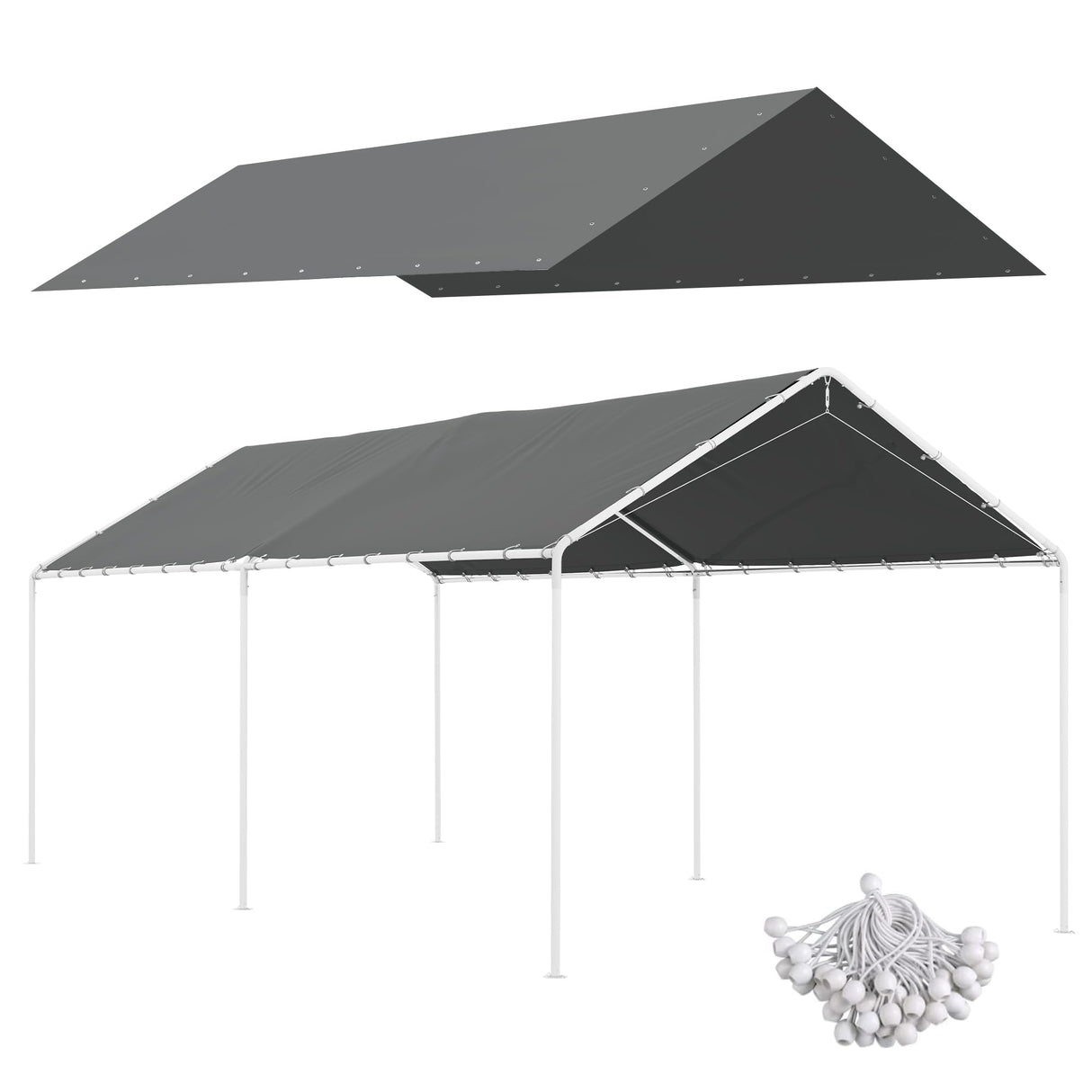 Outsunny 10' x 20' Carport Replacement Top Canopy Cover, UV Resistant and Water Resistant Car Port Portable Garage Tent Cover with Ball Bungee Cords, Dark Gray, Only Cover Outsunny