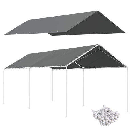 Outsunny 10' x 20' Carport Replacement Top Canopy Cover, UV Resistant and Water Resistant Car Port Portable Garage Tent Cover with Ball Bungee Cords, Dark Gray, Only Cover Outsunny
