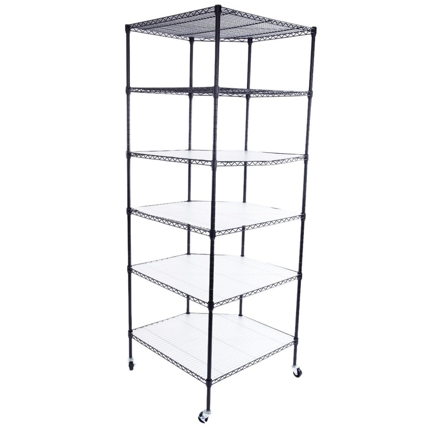 Bonnlo 6-Tier Rolling Heavy Duty Commercial Polygonal Corner Shelf Wire Shelving Unit Adjustable Storage Rack Free Standing Garage with 5 Wheels 26 4/5" L x 26 4/5" W x 71" H Inches (Black)