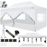 Hoteel Canopy 10x20 Heavy Duty Pop Up Canopy Tent with 6 Sidewalls,UPF50+ and Waterproof 1500mm,3 Height Adjustable,Upgraded Hexagonal Pipe,Commercial Instant Tent,for Picnic,Parties,Wedding,White Hoteel