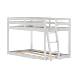 Grain & Grove Bear Twin Over Twin Bunk Bed, Low Bunk Bed Frame for Kids, Bunk with Ladder, Guardrail, and Slats, No Box Spring Required, Brushed White Grain & Grove