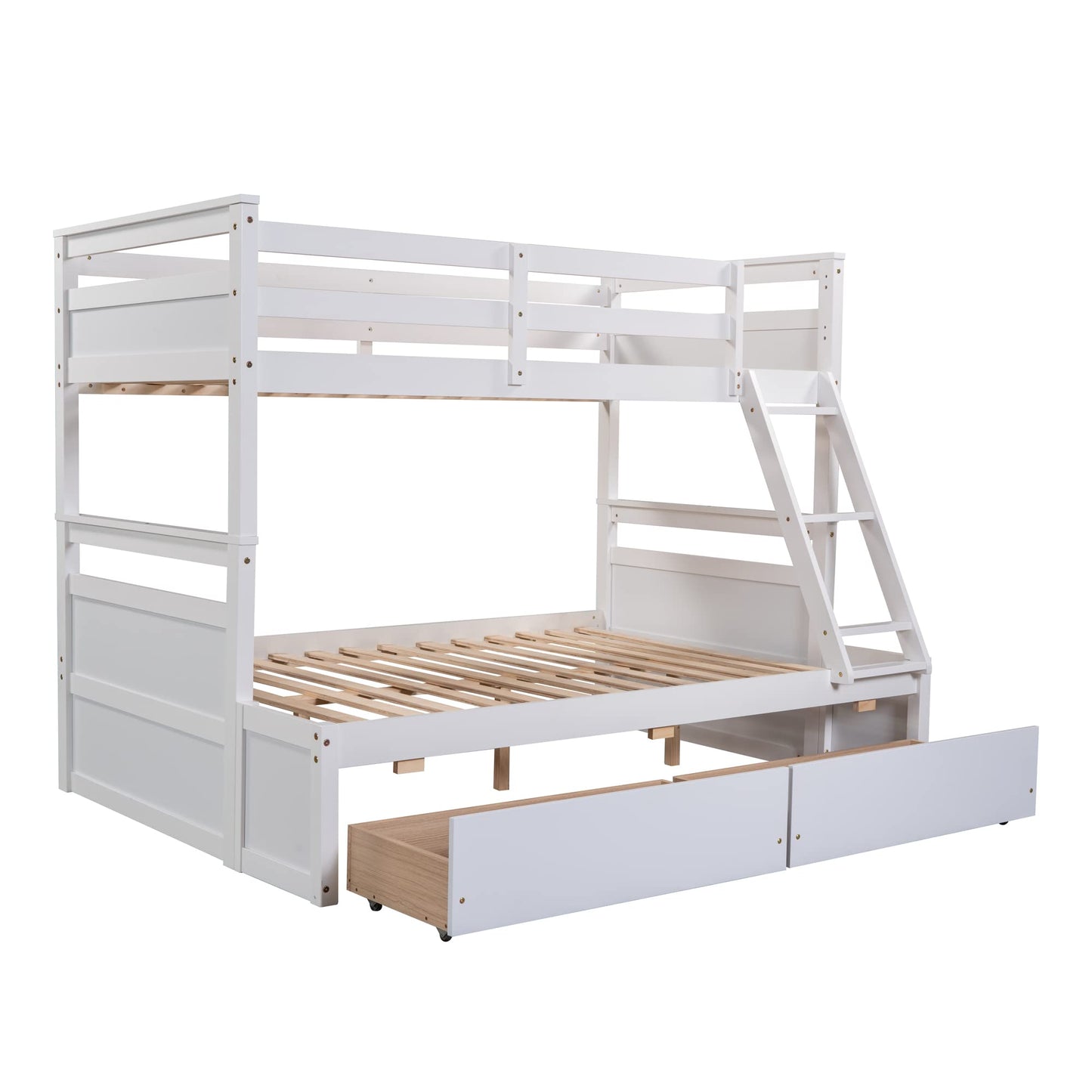 Merax Twin Over Full Bunk Bed with Under Bed Storage Drawers in White - WoodArtSupply