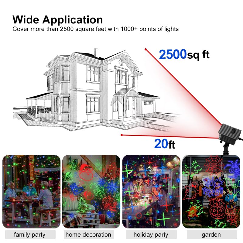 Halloween/Christmas Decorations Laser Projector Lights Outdoor(GRB ), 4 Holiday Theme HD Effects (Halloween, Christmas, Firefly, Dots and Lines), Laser Projector Light Show for Party Garden Decor GREHELP