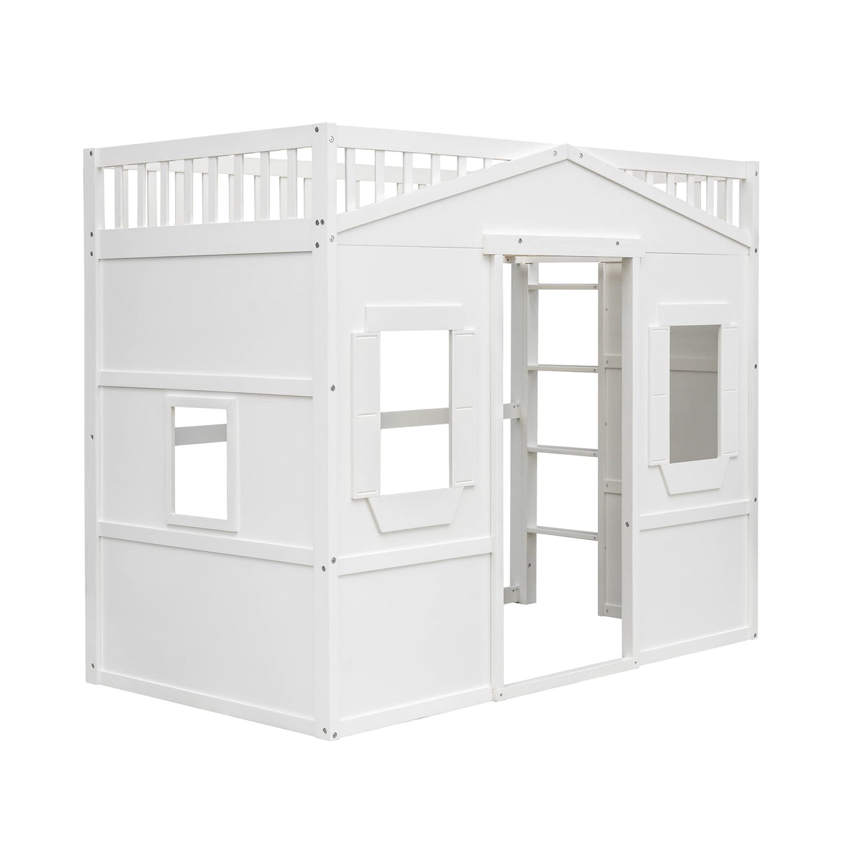 Merax Twin Size White Wood Loft Bed with Ladder and Safety Guardrails for Kids Merax