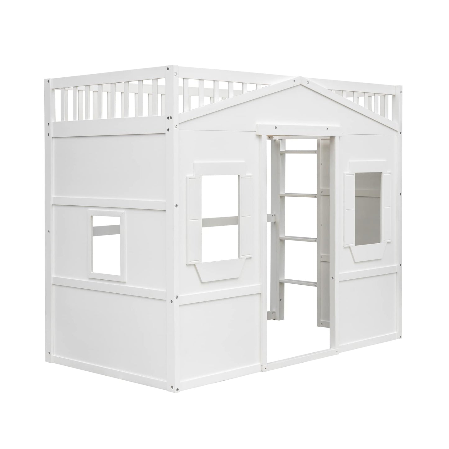 Merax Twin Size White Wood Loft Bed with Ladder and Safety Guardrails for Kids - WoodArtSupply