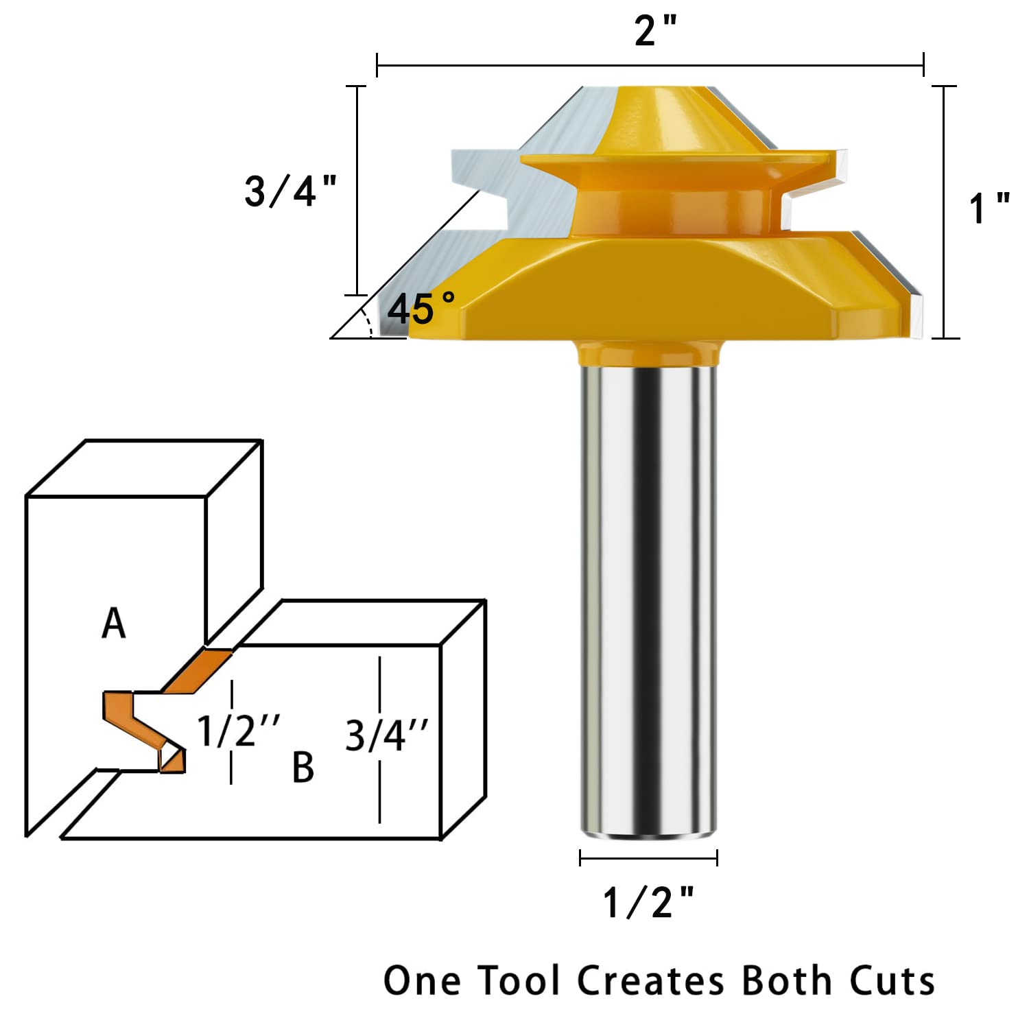 Helovmine Tongue and Groove Router Bit Tool Set 3 Teeth Adjustable T Shape Wood Milling 1/2 Inch Shank with 45°Lock Miter Bit 1/2 Inch Shank for Router Table /Base Router/Kitchen/Bathroom - P - WoodArtSupply