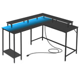Panana 53.5" L Shaped Computer Desk Gaming Desk with LED Lights and Power Outlets, Reversible L Shaped Corner Desk with Monitor Stand, Home Office Desk with Shelf and USB Port (Black) Panana