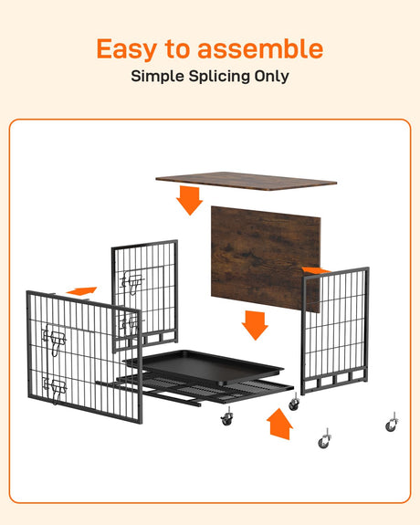 Dog Crate Furniture, 2024 New Furniture Style Dog Crate with Removable Tray and Wheels, Heavy-Duty Double-Doors Dog Cage End Table, 32.5" Wooden Dog Kennel, Indoor Dog House for Large Dogs, Brown GAOMON