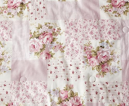 Chezmoi Collection Rosy 3-Piece Full Size Washed Cotton Comforter Set - Floral Bedding Set Ivory Green Pink Flower Polka Dot Printed Patchwork Reversible Lightweight Comforter for All Season Chezmoi Collection