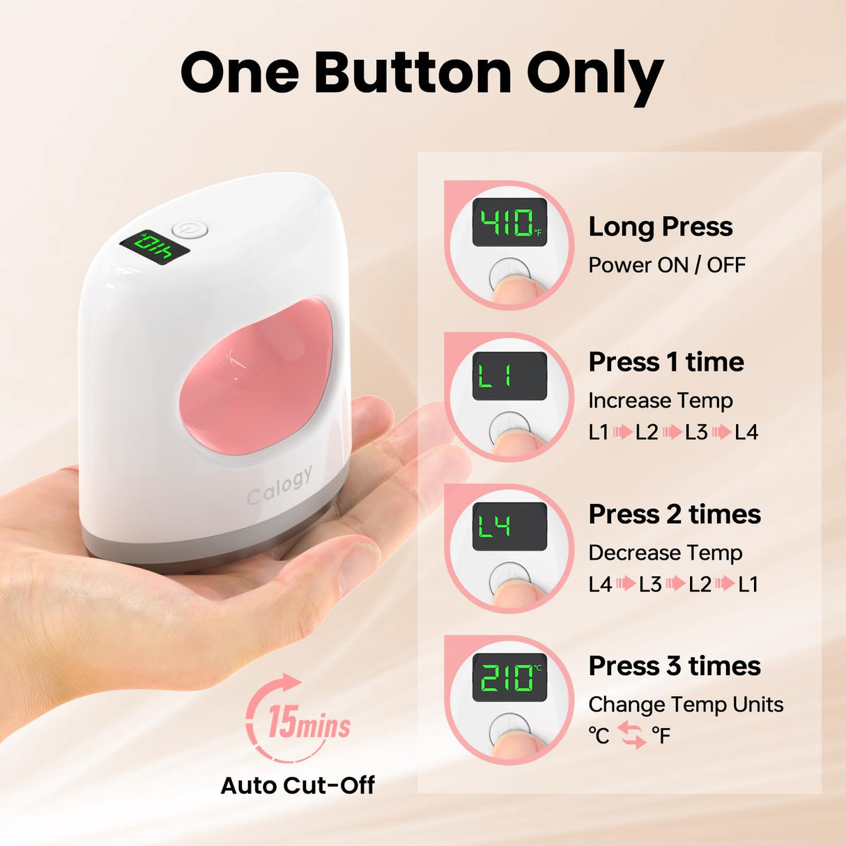 Calogy Super Mini Heat Press Machine, Max 410℉ & 4 Heating Setting with LED Display, Mini Iron for Crafting with Precision Tip, Easy for Small Objects Like Shoes, Stuffed Animals, Hats (White Pink) Calogy