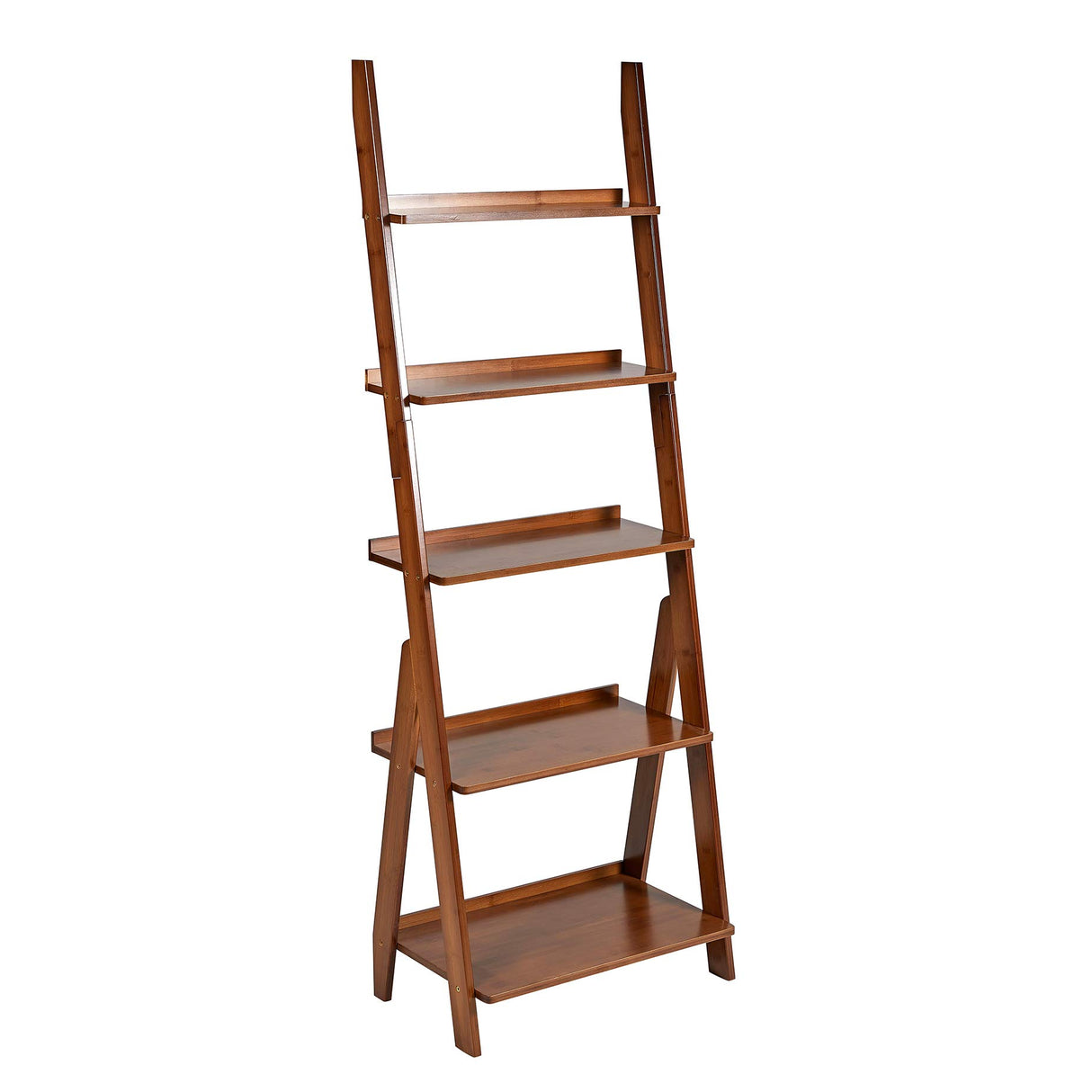 K KELBEL Bookshelf & Ladder Shelf &Storage Rack & Multipurpose Bamboo Organizer Shelves Furniture for Home Office, Living Room, Kitchen, Office 5 Tier （Brown） K KELBEL