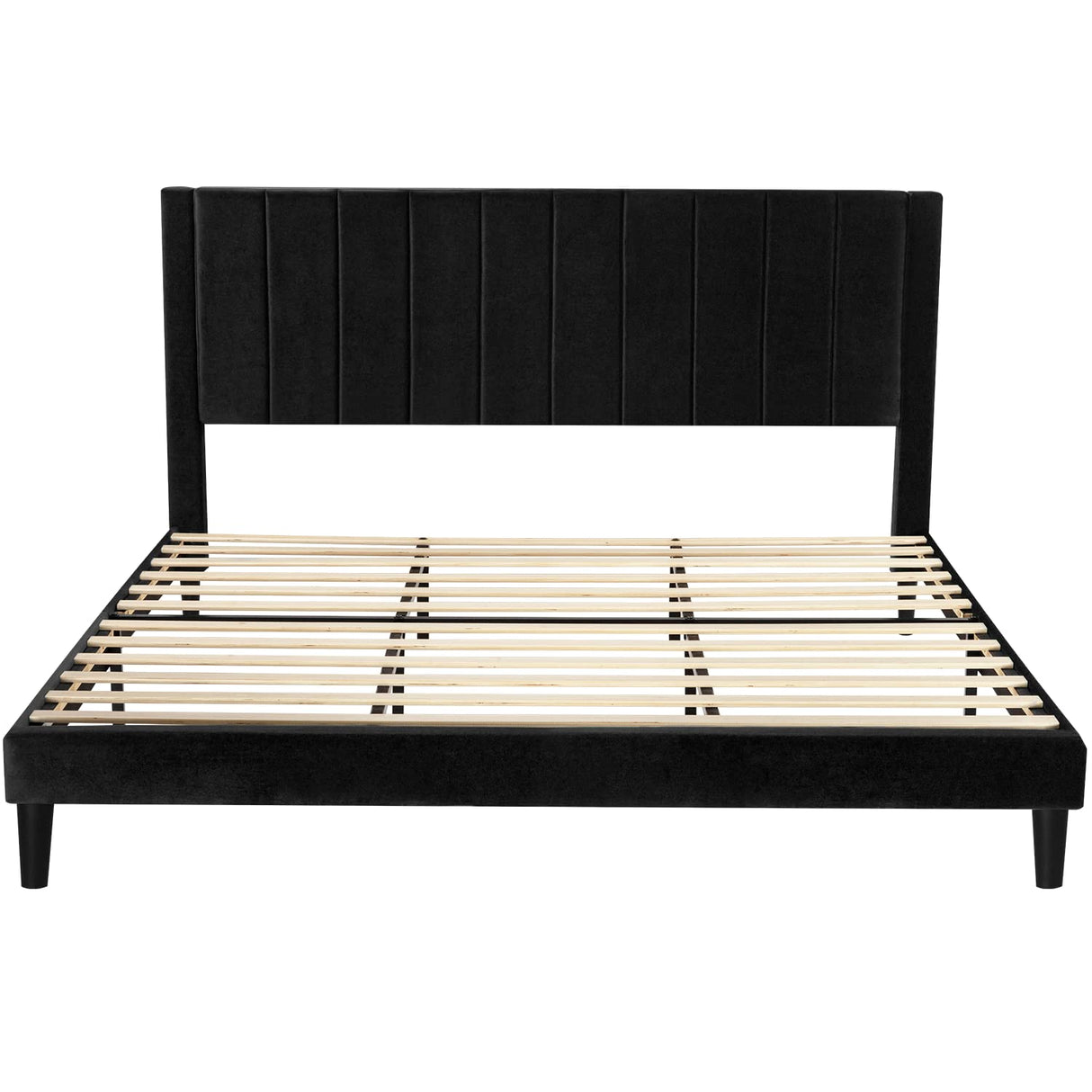 SHA CERLIN King Bed Frame/Velvet Upholstered Platform Bed Frame with Headboard/Strong Wood Slats Support/Mattress Foundation/No Box Spring Needed - Black SHA CERLIN