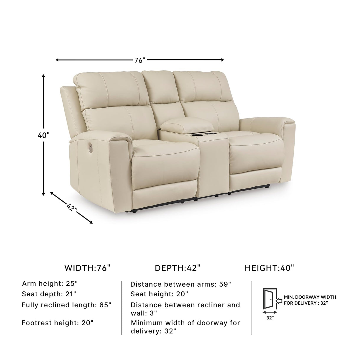 Signature Design by Ashley Dahlmoore Contemporary Leather Match Power Reclining Loveseat with Console and USB Ports, Beige Signature Design by Ashley