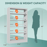 FogQueen 71" Metal Book Shelf,5 Tier Bookshelf with Adjustable Shelves,White Bookshleves and Bookcases,Heavy Duty Library Book Case,Modern Open Bookshelf for Living Room,Bedroom,Office (White) FogQueen