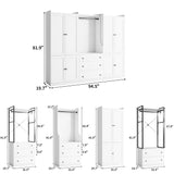 TUSY Larger Armoire Wardrobe Closet with 3 Hanging Rods & 8 Drawers, 81.9" Tall Modern White Bedroom Armoire System, Walk-in Closet Systems Organizer, 81.9”H x 19.7”D x 94.5”W, CAC TUSY