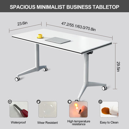 Folding Conference Room Table,Modern Conference Table 6ft White Meeting Table Flip Top Large Mobile Training Table with Silent Wheels Seminar Table for Office,Classroom(2PCS 70.8 * 23.6 * 29. - WoodArtSupply