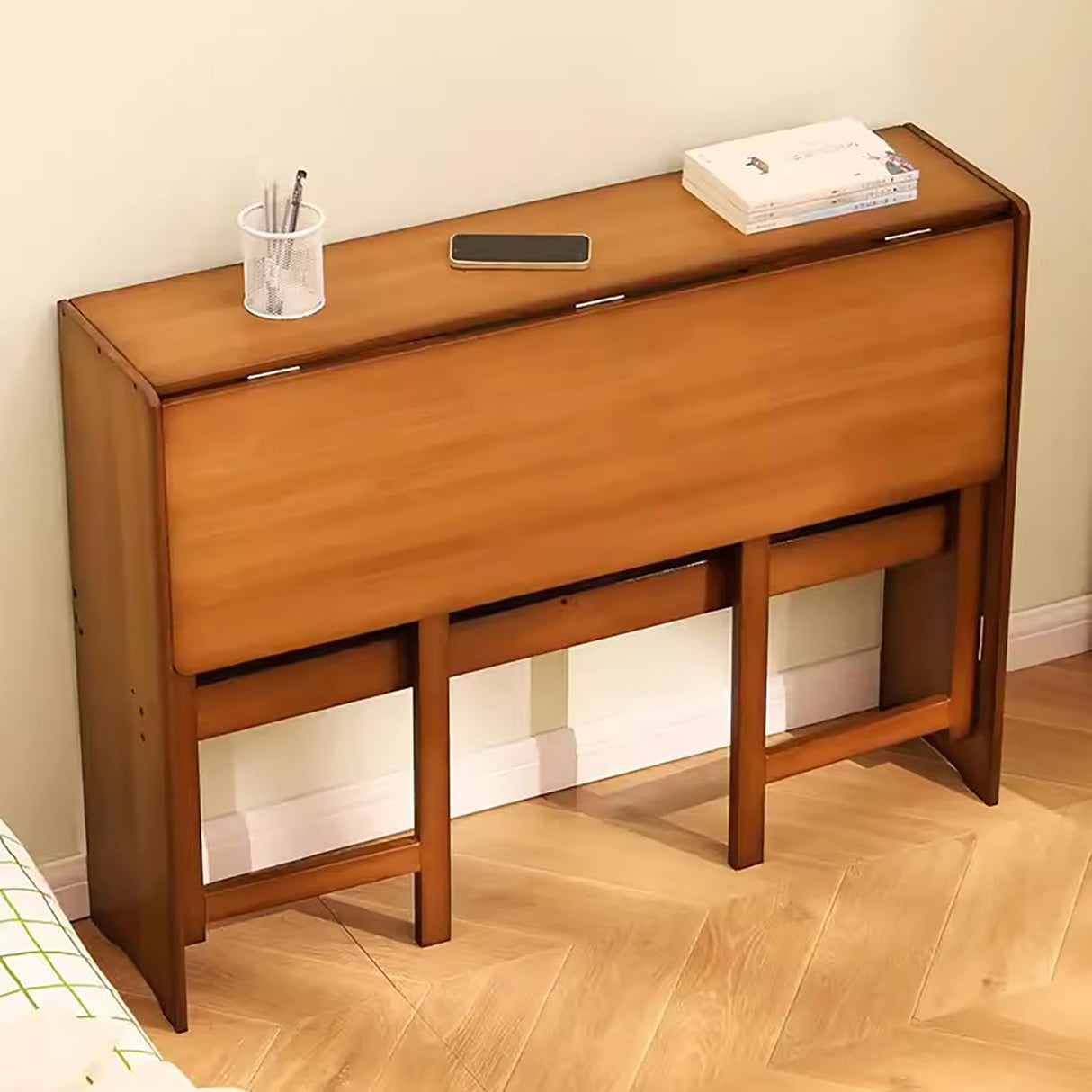 Lebolna Collapsible Desk for Small Spaces,Bamboo Folding Writng Working Computer Desk,Expandable Design with Shelves,Rustic Foldable Desk Table Home Office Fold Up Desk(33" W, Brown) Lebolna