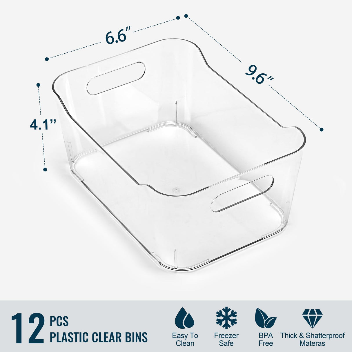 12 PACK Multi-Use Clear Plastic Storage Bins for Organizing w/ Labels - Home, Kitchen, Bathroom, Office, Pantry Cabinet Shelf Organizer Bins - SOHO Collection, RV, Fridge Organization Containers LANDNEOO