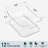 12 PACK Multi-Use Clear Plastic Storage Bins for Organizing w/ Labels - Home, Kitchen, Bathroom, Office, Pantry Cabinet Shelf Organizer Bins - SOHO Collection, RV, Fridge Organization Containers LANDNEOO