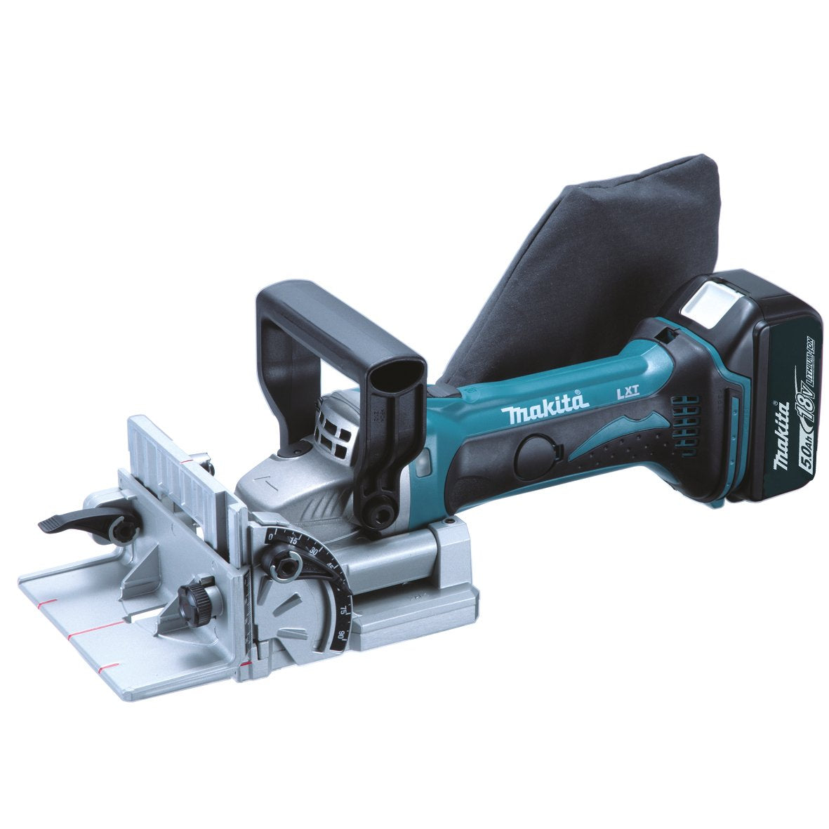 Makita DPJ180RTJ Biscuit Jointer, 18 V, Türkisschwarz, mit 2x Akku 5,0 Ah - WoodArtSupply