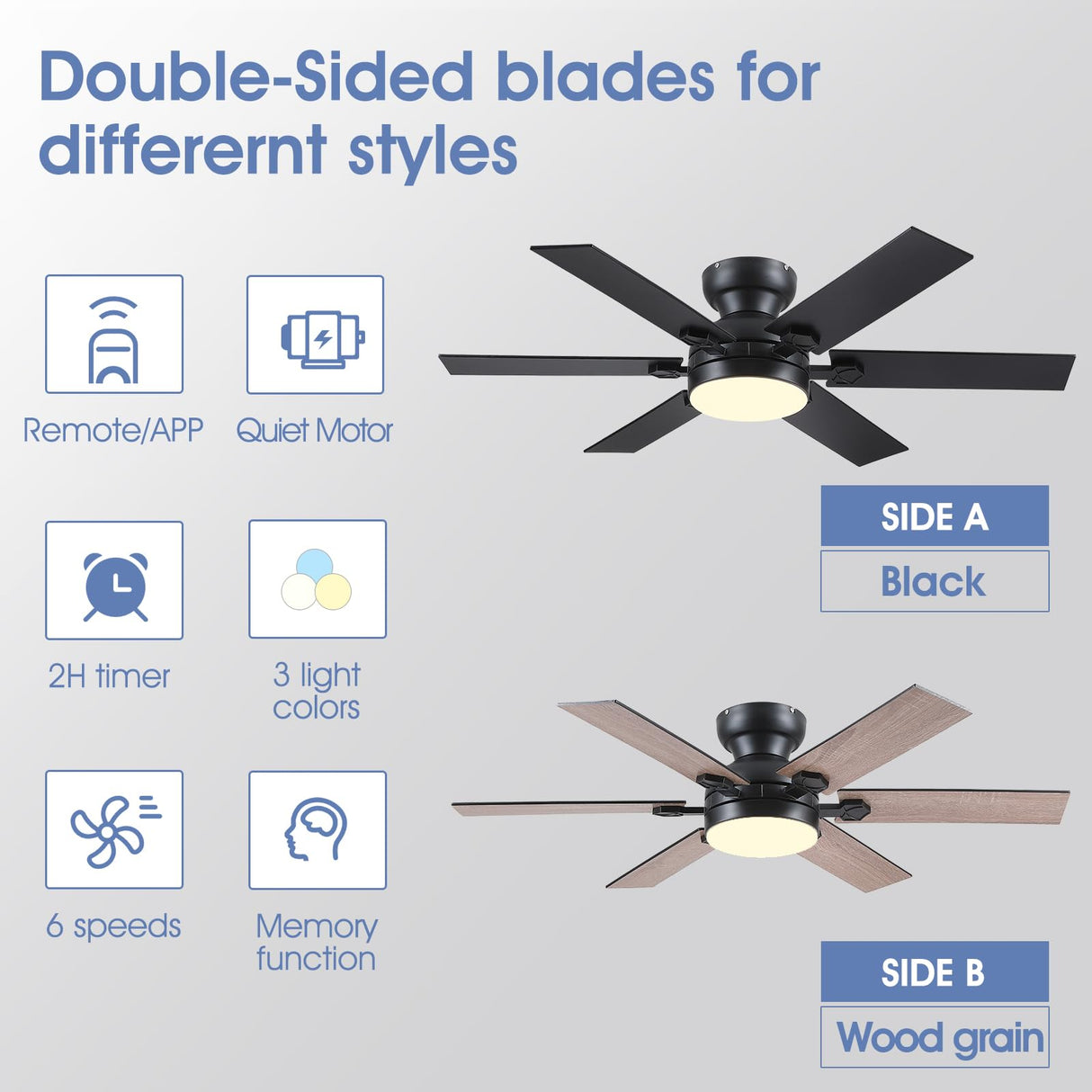 Goniyado 46" Low Profile Ceiling Fans with Lights and Remote,Black Outdoor Ceiling Fans with Quiet Reversible DC Motor, Modern Flush Mount Ceiling Fans for Living Room Patio Kitchen Goniyado