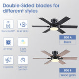 Goniyado 46" Low Profile Ceiling Fans with Lights and Remote,Black Outdoor Ceiling Fans with Quiet Reversible DC Motor, Modern Flush Mount Ceiling Fans for Living Room Patio Kitchen Goniyado
