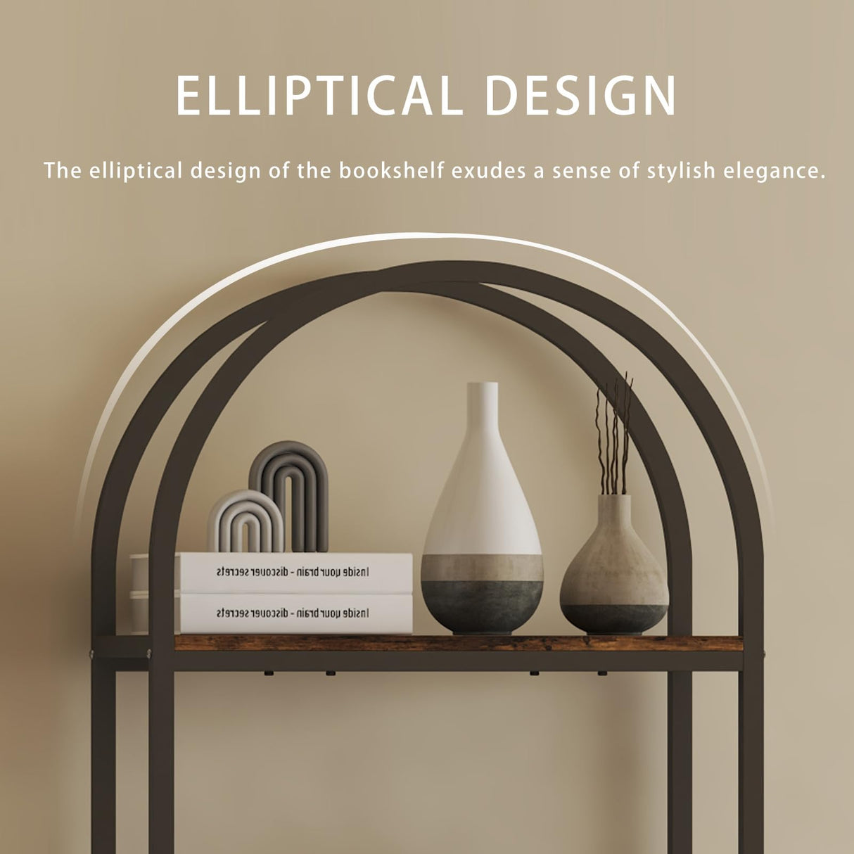 Kogven Bookshelf Arched Bookcase, Industrial Curved Metal Book Shelves, 72" Tall Freestanding Open Storage Shelf Display Rack for Living Room Home Office, Rustic Brown, 4-Tier Kogven