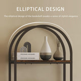 Kogven Bookshelf Arched Bookcase, Industrial Curved Metal Book Shelves, 72" Tall Freestanding Open Storage Shelf Display Rack for Living Room Home Office, Rustic Brown, 4-Tier Kogven