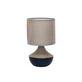 Creative Co-Op Stoneware Portable Table Lamp with Linen Shade, Black and Natural Creative Co-Op