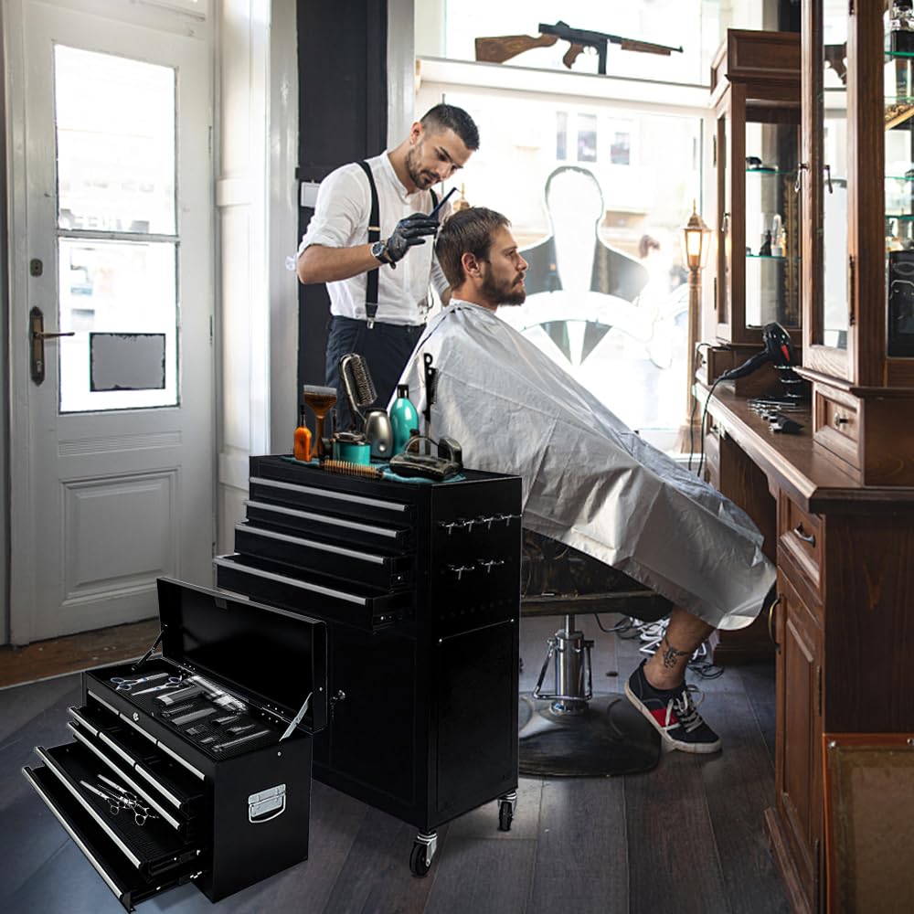 SONLMIK 13-Drawer Rolling Tool Chest with Double Door Handle, 2-in-1 Detachable Metal Storage Cabinet with Wheels and Lock, Large Capacity Tool Box for Garage, Home, Warehouse, Basement(Black) SONLMIK