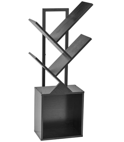 YSVCO 4 Tier Book Tree Bookshelf, Wooden Small Book Shelf with Storage Cabinet, Modern Freestanding Bookcase, Floor Standing Display Organizer for Small Spaces, Living Rooms, Home Offices,Black BS34BS