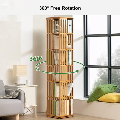 NABOOJ 360 Rotating Bamboo Bookshelf with Open Design for Home and Office Storage NABOOJ