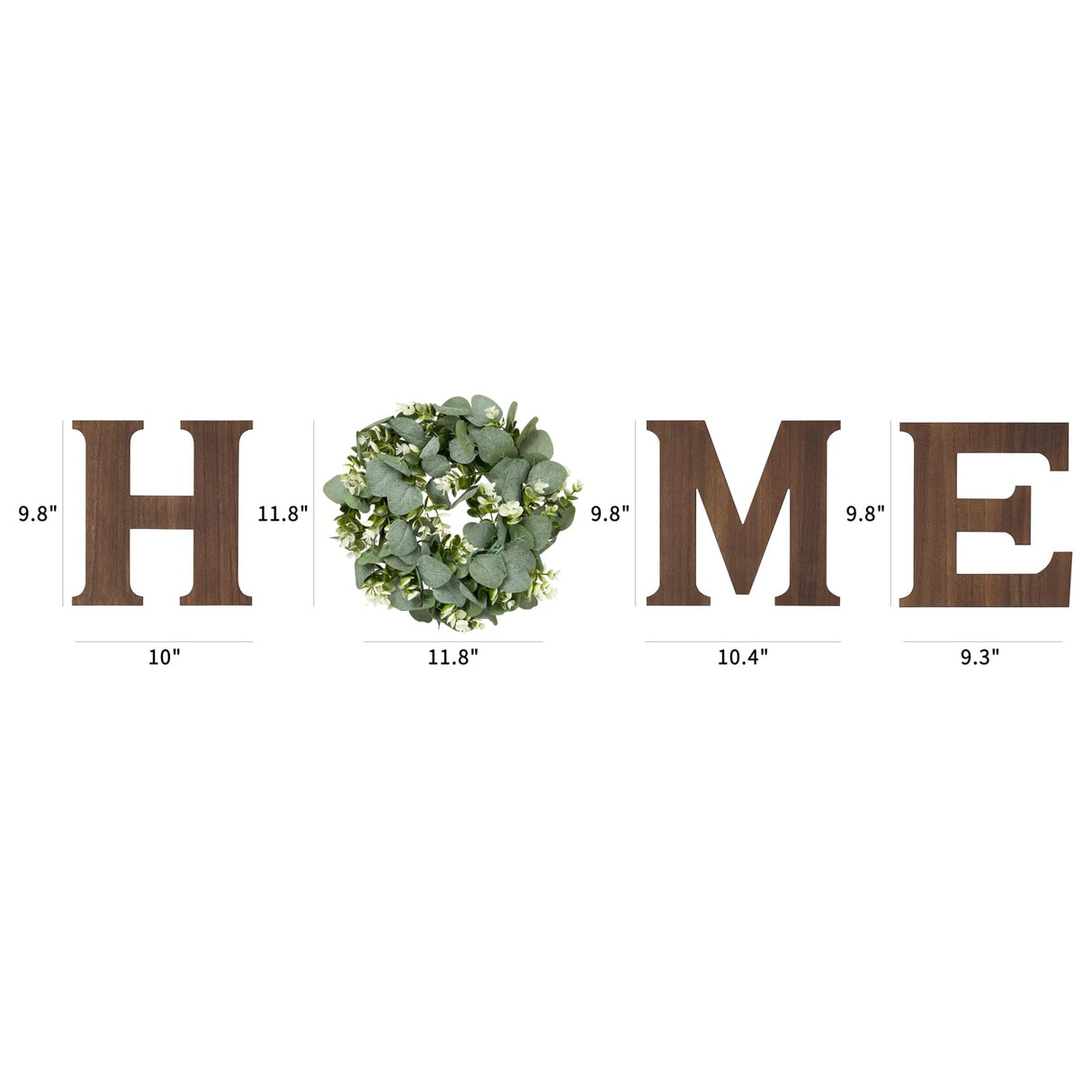 Mkono Farmhouse Wall Home Sign with Artificial Eucalyptus for O Rustic Wooden Hanging Letters Decorative Wall Art Decor for Living Room Kitchen Entryway Housewarming Gift, Brown Mkono