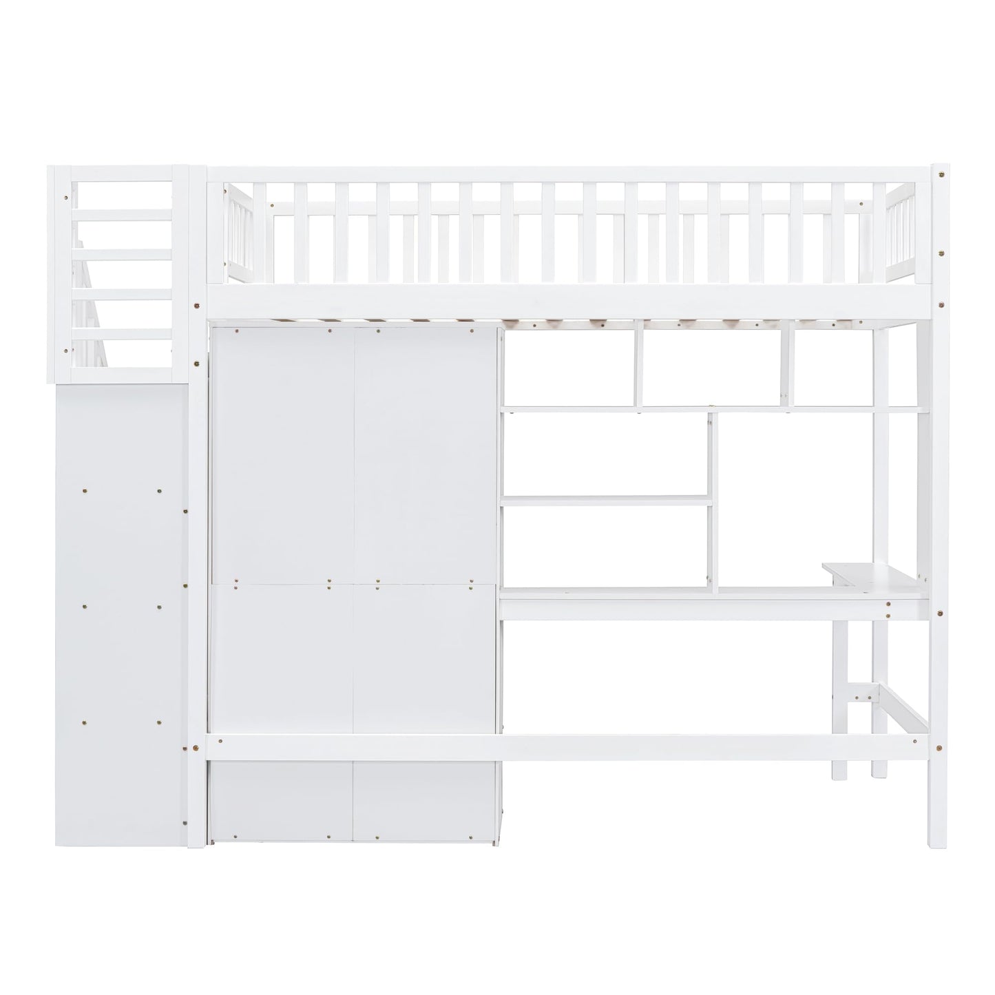 Twin Loft Bed with Desk, Bookshelf, Storage & Stairs by Harper & Bright Designs - Solid Wood in White - WoodArtSupply