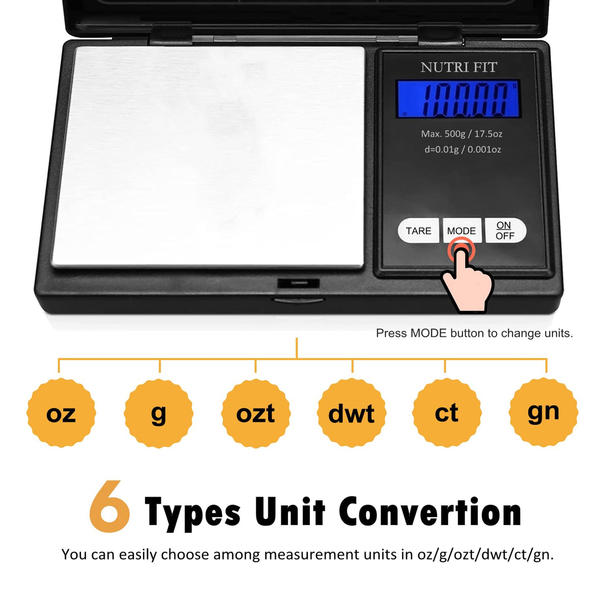 NUTRI FIT Gram Scale Digital Scale 0.01g Accuracy, 500g Small Pocket Scale Jewelry Scale, Weight for Food Ounces and Grams Kitchen Scale, Mg Scale for Powder Medicine Gold Weed, Portable NUTRI FIT