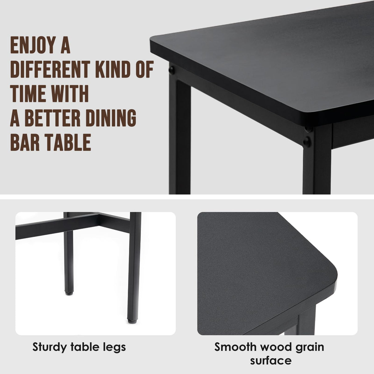 Rongbuk 44.5" Bar Table,Pub Table with Adjustable Feet Floor Protector, Narrow Rectangular Dining Table, Kitchen Counter Table, High Top MDF Table,Sofa Table with Sturdy Metal Legs,Black Rongbuk