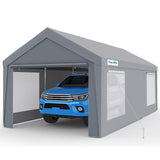 Quictent 12x20 ft Heavy Duty Carport Canopy Galvanized Car Tent Outdoor Garage Boat Shelter with Reinforced Structure with Roll-up Ventilated Windows Sidewall - Gray Quictent
