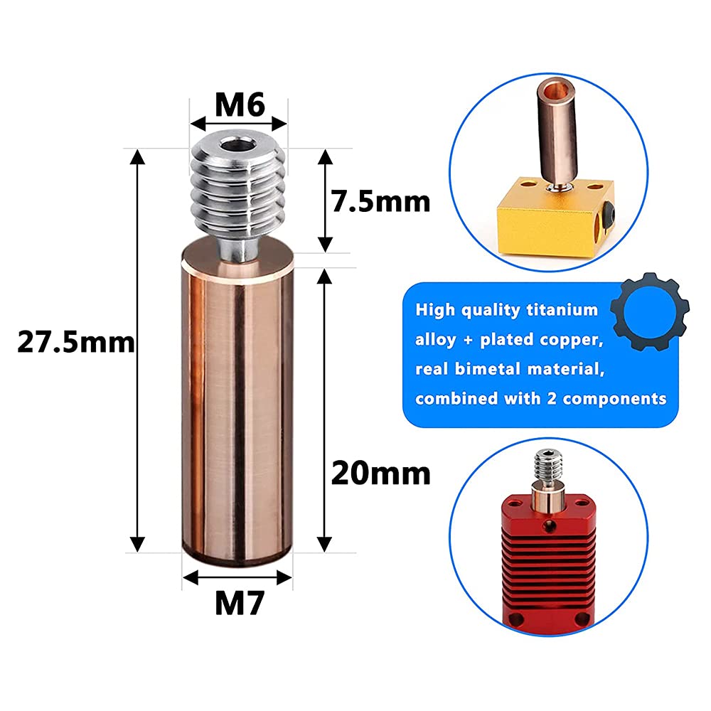 POLISI3D All Metal Bimetal Heatbreak Copper Titanium TC4 Throat High Temperature for Creality 3D Printer CR10 V3 S4 S5 Ender 3 V2 Ender3 pro Ender 5 CS3 Hotend Upgrade - WoodArtSupply