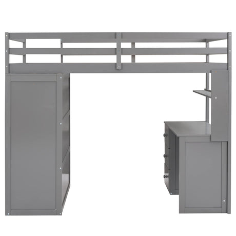 Harper & Bright Designs Twin Loft Bed with Desk and Wardrobe, Solid Wood Loft Bed Frame with Storage Drawers, for Kids Teens Adults (Twin Size, Gray) Harper & Bright Designs