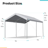 ADVANCE OUTDOOR Adjustable 10x15 ft Heavy Duty Carport Car Canopy Garage Boat Shelter Party Tent, Adjustable Height from 9.5 ft to 11 ft, Gray ADVANCE OUTDOOR
