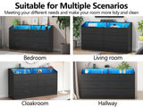 Gyfimoie 6 Drawer Dresser with Charging Station, Dresser for Bedroom with LED Light, Chest of Drawers for Closet, Modern Dressers with Open Storage Cubby, Double Wide Dressers for Living Room (Black) Gyfimoie