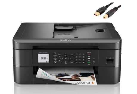 Brother MFC-J10 Series 3-in-1 Printer, Wireless Color Inkjet Printer, Printer, Copy, Scan, Fax - 9.5 ppm, 150 Sheets, 1.8" Color LCD, with Mobile Device and Duplex Printing, with MTC Printer Cable Brother