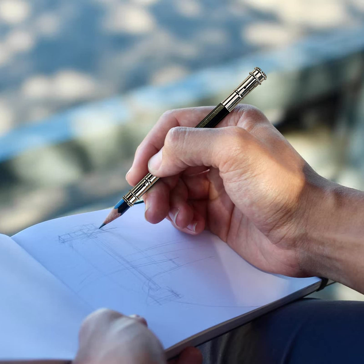 5 Pcs Adjustable Metal Pencil Extender for Artists Pencil Pull Pro Charcoal Holder, Double-ended pen sleeve extender Pencil Lengthener Tool Coupling Device for School Office Sketch Art Writing Hetenoyo