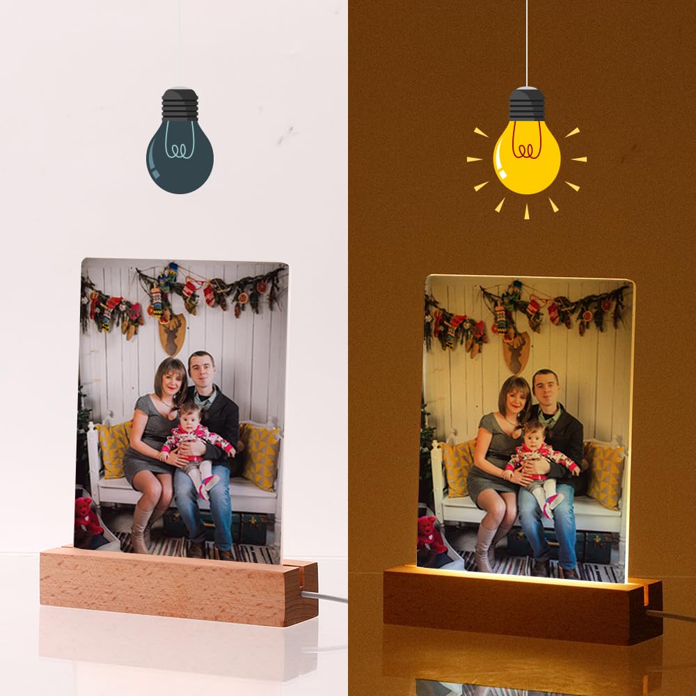 PYD Life 4 Pack Sublimation LED Acrylic Photo Frames Night Lights Blanks 5" x 7" with Warm Color Light,with Wood Stand for Heat Press Machine Printing