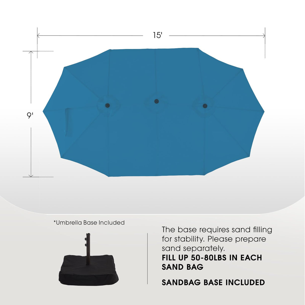 wikiwiki 15ft Large Patio Umbrellas with Base Included, Outdoor Double-Sided Umbrella with Crank Handle, Powerful UV Protective, for Pool Lawn Garden, Royal Blue wikiwiki