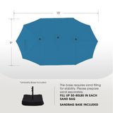 wikiwiki 15ft Large Patio Umbrellas with Base Included, Outdoor Double-Sided Umbrella with Crank Handle, Powerful UV Protective, for Pool Lawn Garden, Royal Blue wikiwiki