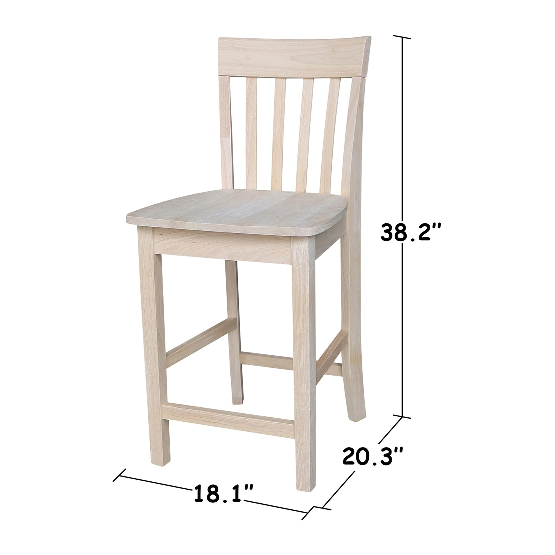 International Concepts Slat Back Stool, 24-Inch SH, Unfinished - WoodArtSupply